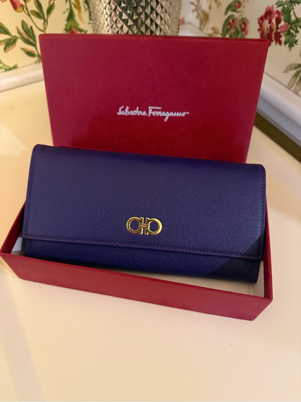 Salvatore Ferragamo Gancini Indigo/Deep Purple Leather Continental Wallet